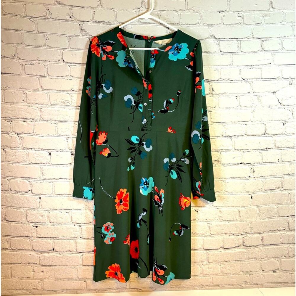 LOFT Green Floral Midi Dress